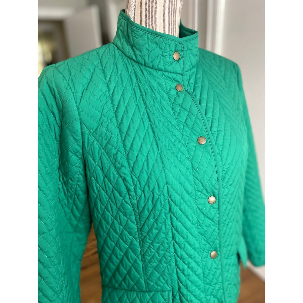 Talbots petite green quilted long sleeve jacket with plaid lining - Picture 2 of 10
